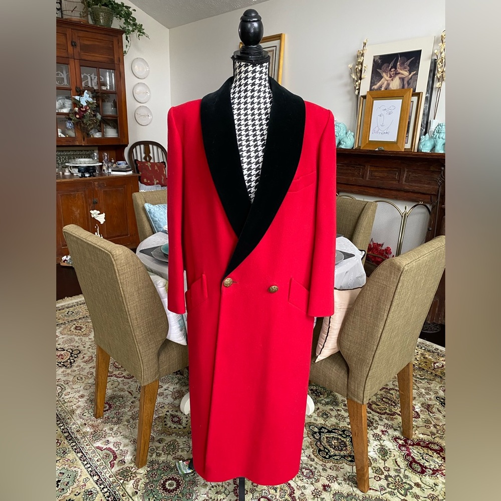 Vintage LONDON FOG Red& Black Wool Maxi Coat Size 10R